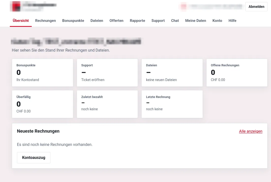 Startseite im Kundenportal